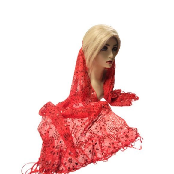 Red Sequin Evening Wedding Formal Scarf with Tassels - NEW - Picture 7 of 7
